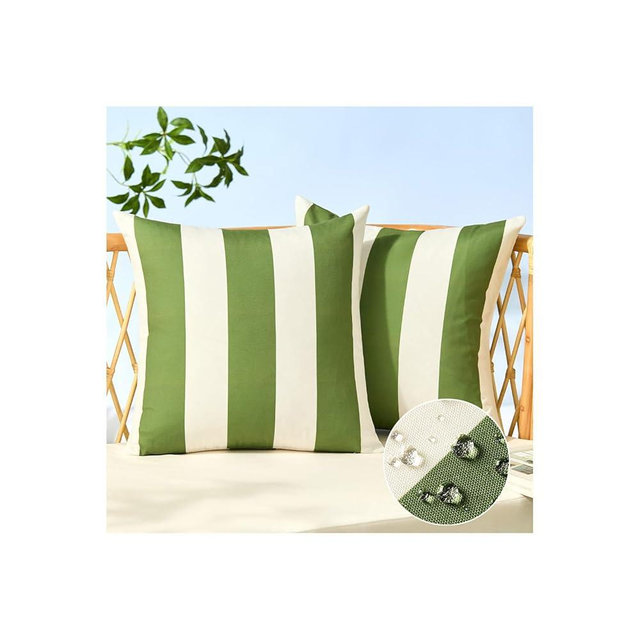 Allorry Outdoor Pillow Covers 18x18 Set of 2 Olive Green Striped Decoration Throw Pillow Covers for Spring Summer Outdoor Waterproof Garden Patio Furniture Sofa Bed Home Decor JB007-B18