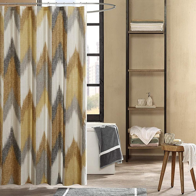 INK+IVY Alpine Shower Curtain Cotton Printed Modern Abstract Pattern Machine Washable Home Bathroom Decorations, 72x72, Yellow
