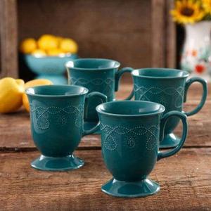 The Pioneer Woman Cowgirl Lace 4-Piece Mug Set, Teal