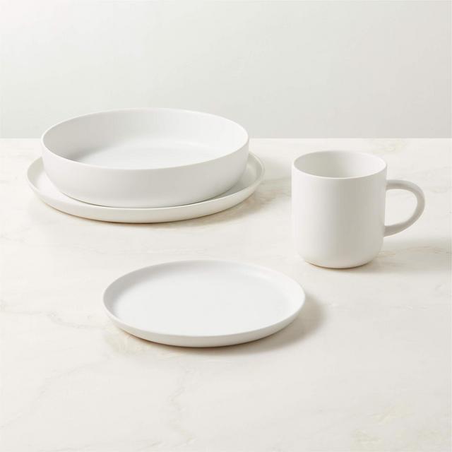 Mori 4-Piece Matte White Dinnerware Set with Pasta Bowl