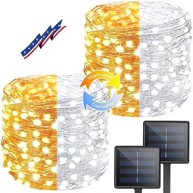 (Warm White ⇋ Cool White）Solar String Lights Outdoor, 2-Pack 80FT 200 LED Solar Outdoor Lights, Waterproof Copper Wire 8 Modes Solar Fairy Lights for Garden Patio Tree Christmas Party Wedding