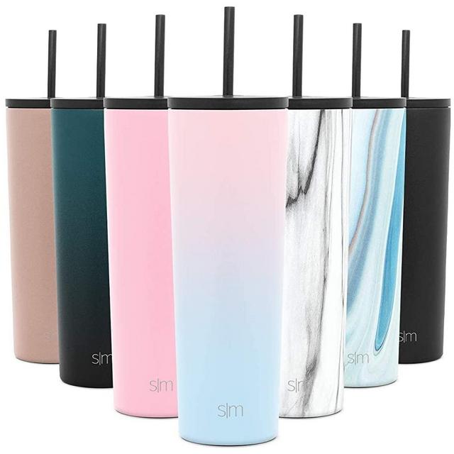Simple Modern Classic Insulated Tumbler with Straw and Flip Lid Stainless Steel Water Bottle Iced Coffee Travel Cup, 28oz Lid & Flip, Ombre: Sweet Taffy