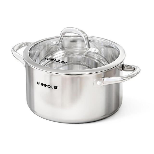 Sunhouse Professional 10-Quart Whole-Clad Multi-Ply Stainless Steel Stock Pot with Lid - Premium 18/10 Whole Body Clad Stock Pot - Induction Ready, Oven Safe Dishwasher Safe Cooking Pot