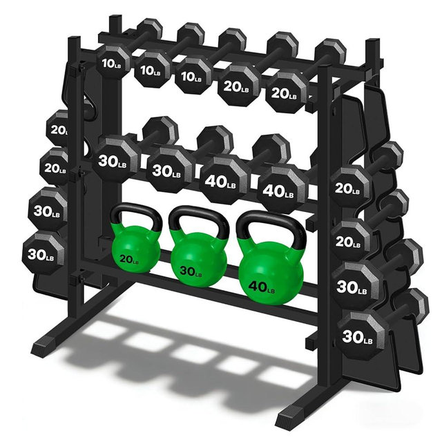 Heavy Duty Dumbbell Rack, Double-Side Extension Holder for Dumbbells & Kettlebells Home Gym Storage Rack