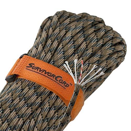 620 LB SurvivorCord | The Original Patented Military Type III 550 Paracord/Parachute Cord (3/16" Diameter) with Integrated Mono Fishing Line, Multi-Purpose Utility Wire, and Waterproof Fire Tinder.