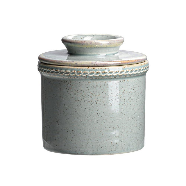 JERSINWEI Butter Crock with Lid, French Butter Dish with Water Seal, Ceramic Butter Keeper Keeps Butter Soft & Spreadable, Gift for Women, Kiln Mist Blue, 8 oz / 230 ml