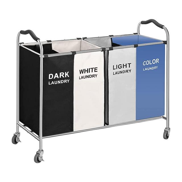 320L Laundry Basket Sorter, 4 Section Laundry Hamper Bag Storage Organizer for Dirty Clothes - Toys,16 X 30 X 40 inch Heavy Duty Laundry Cart with Wheels in Laundry Room Organization (4-Section blue)