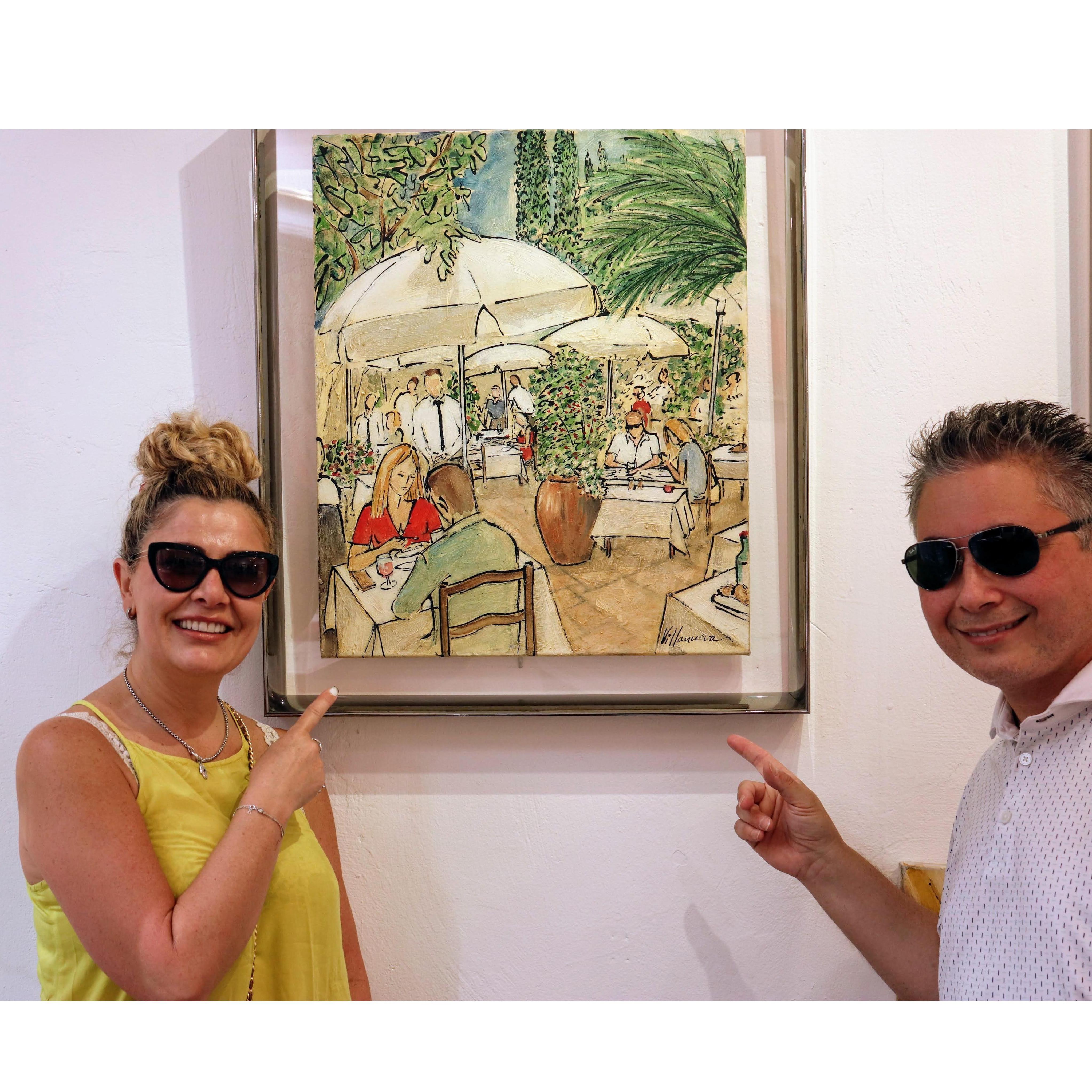 Our first piece of art collected together, a painting by Villanueva depicting a couple eating at the exact table where we had lunch at La Colombe D' Or in St. Paul de Vence.