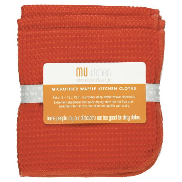 12"X12" 3pk Waffle Microfiber Cloth Orange - Mu Kitchen