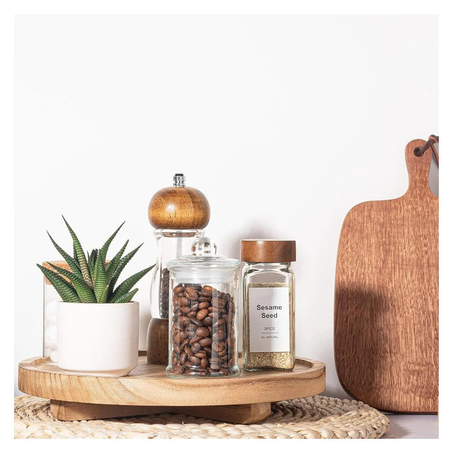 Attop Round Decorative Tray Wood Bathroom Counter Organizer Farmhouse Kitchen Decor Wooden Riser 10" - Brown