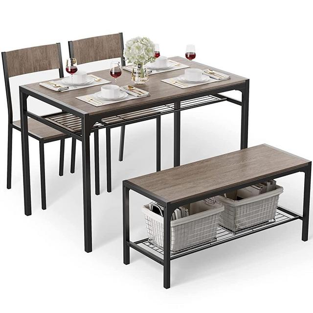 Gizoon Kitchen Table and 2 Chairs for 4 with Bench, 4 Piece Dining Table Set for Small Space, Apartment (Grey)