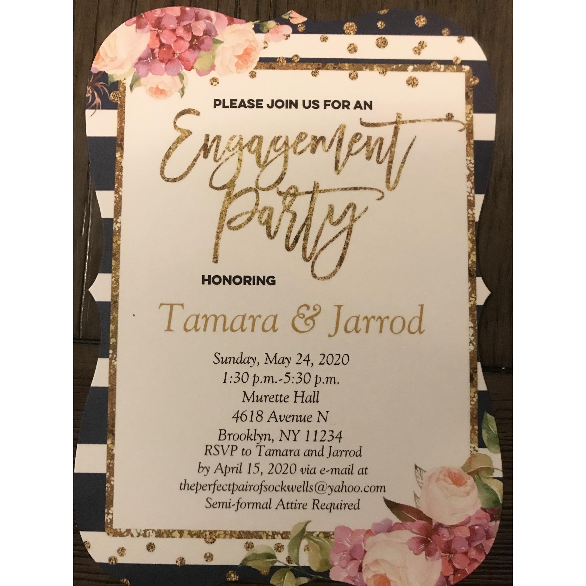 Our Engagement Party Invitation. This invitation had been mailed and sent to some family and friends we were already planning to cancel and then Covid happened.