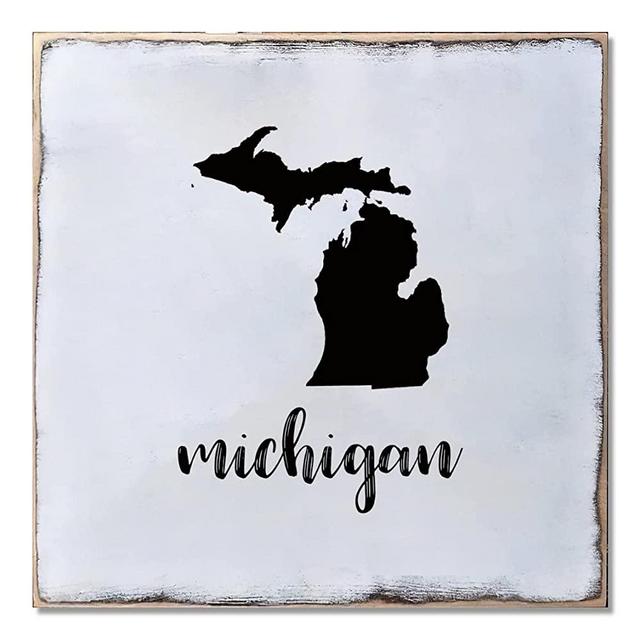 Wood Sign Hanging Home Wall Art Decoration Michigan Map Plaque for Living Room Kitchen Batheroom Bedroom Office School 12" X 12"