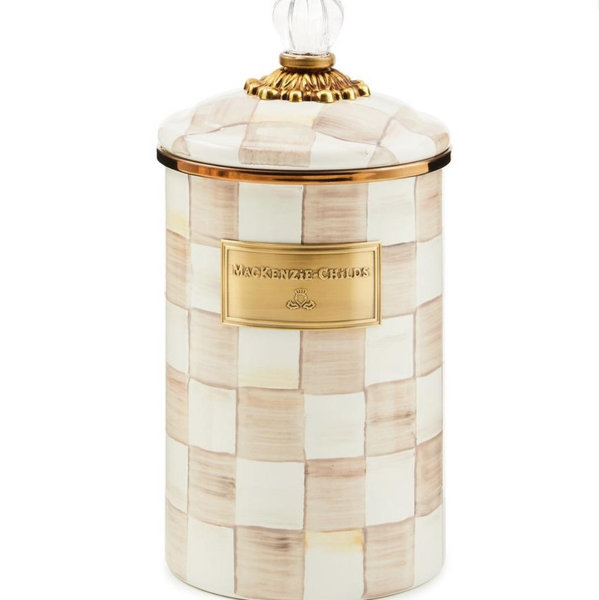 Mackenzie Childs Large Mocha Check Canister