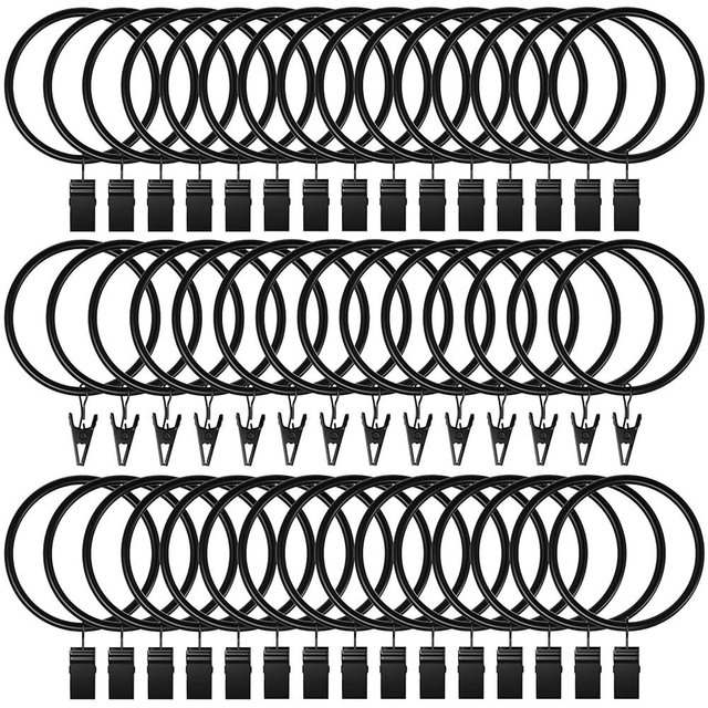 44Pack Curtain Rings with Clips Hooks, Rustproof Metal Stainless Steel Drapery Rings, 2in Interior Diameter Curtain Hangers Clips, Fits Diameter 1.8 in Rod, Vintage Black