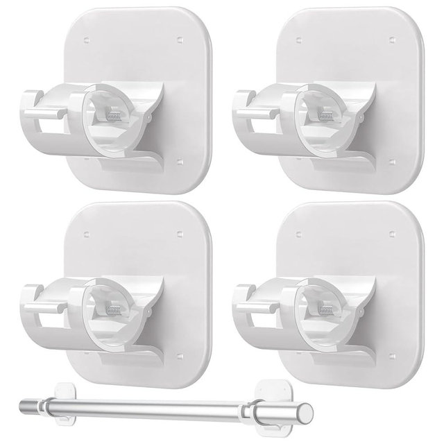 JHCJHC Curtain Rods No Drilling for Windows,4pcs Self Adhesive No Drill Curtain Rod Brackets,Universal 3 Way Install Methods Curtain Rod Holders for Dorm Apartment Kitchen Bedroom Home (White, 6PCS)