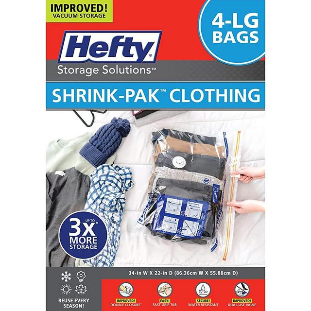 Hefty Shrink Pak 4 Large Bags, Reusable, Vacuum Compression Bags