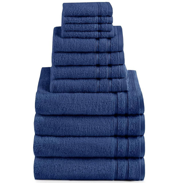 Comfort Spaces Bath Towel Set of 12 pc, 4 Hand Towel for Bathroom, 4 Wash Towel, 4 Bath Towel Set Large, Cotton Towel Set, Quick Dry Towel Set, Dual Layers, Zero-Twist & 2-Ply Twist Backing, Indigo