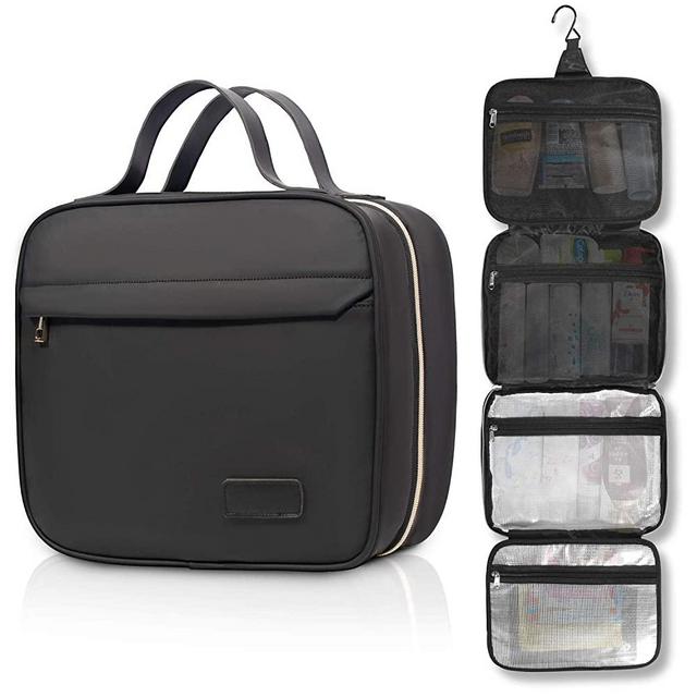 Toiletry Bag, WDLHQC Travel Hanging Makeup Bag,Waterproof Large Cosmetic Make up Organizer for Travel Accessories Kit,Bathroom Shower,Gifts for Her/Women,Men (Black)