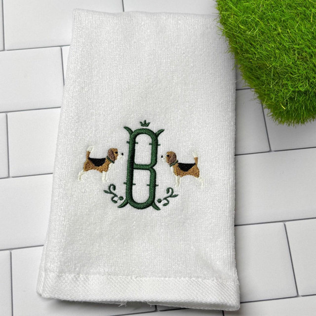 Embroidered Beagle Fingertip Towel: Monogrammed Hound Gift