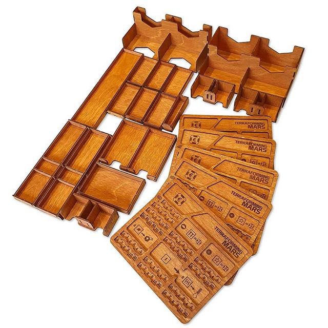 Smonex Wooden Organizer Compatible with Terraforming Mars Board Game - Box Suitable for Storage All Mars Terraforming Expansion - Kit Token Box Card Insert