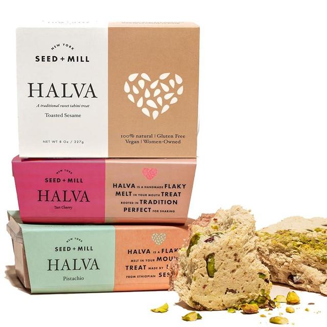 Seed + Mill - Halva Dessert Trio (Tart Cherry, Pistachio and Toasted Sesame) - Vegan, Kosher, & Gluten Free - Enjoy this Vegan Snack and International Candy, 8 oz (Pack of 3)