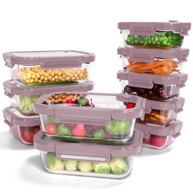 BOROHOUSE 10-Pack Glass Food Storage Containers with Tempered Lids – Borosilicate, Airtight, Oven-Safe (-4°F~950°F), BPA-Free, 4.4 & 1.6 Cup, Leak-Proof, Dishwasher Safe (Pink)