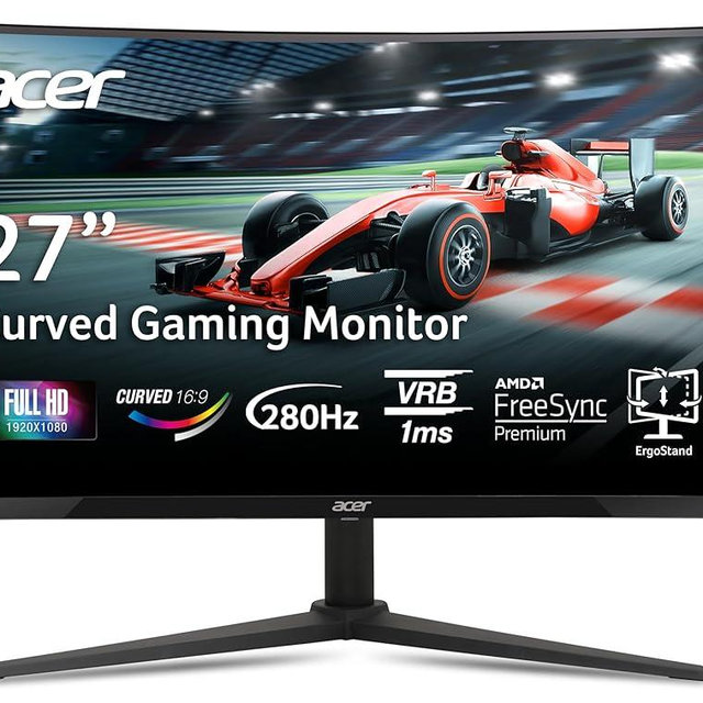 Acer Nitro 27 Inch 1500R Curved Zero-Frame Full HD (1920 x 1080) Gaming Monitor | AMD FreeSync Premium | Up to 280Hz Refresh | 1ms VRB | 1 x Display Port 1.4 and 2 x HDMI 2.0 Ports | XZ270