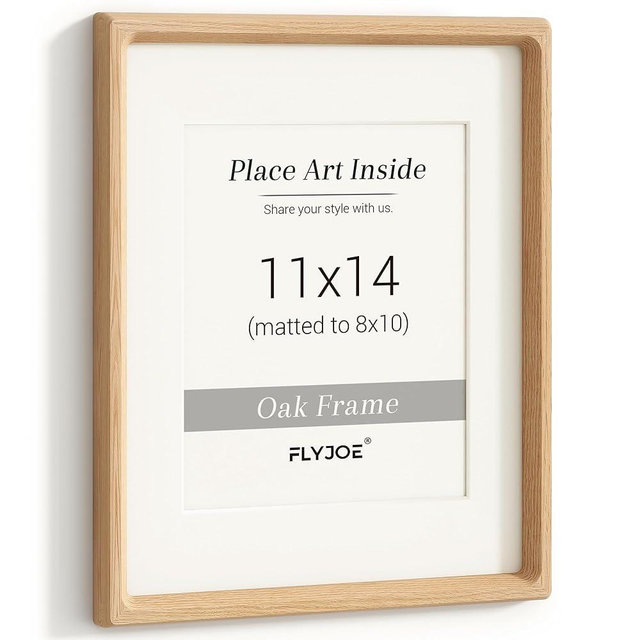 11x14 Picture Frame, USA-Sourced Natural Oak Wood Photo Frame with Tempered Glass, Handcrafted Rounded Corner 11 x 14 Wooden Frame Matted to 8x10 Photos, Wall or Tabletop Display