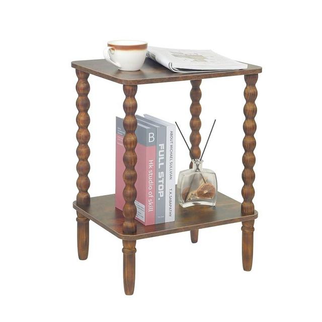 Fultyle Side Table, Small End Table with Storage Shelf, 2-Tier Small Coffee Tables Living Room for Bedroom, Narrow Spaces(Rustic Brown)
