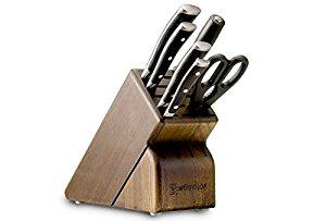 Wusthof Classic Ikon 7-Piece Walnut Block Knife Set, Black