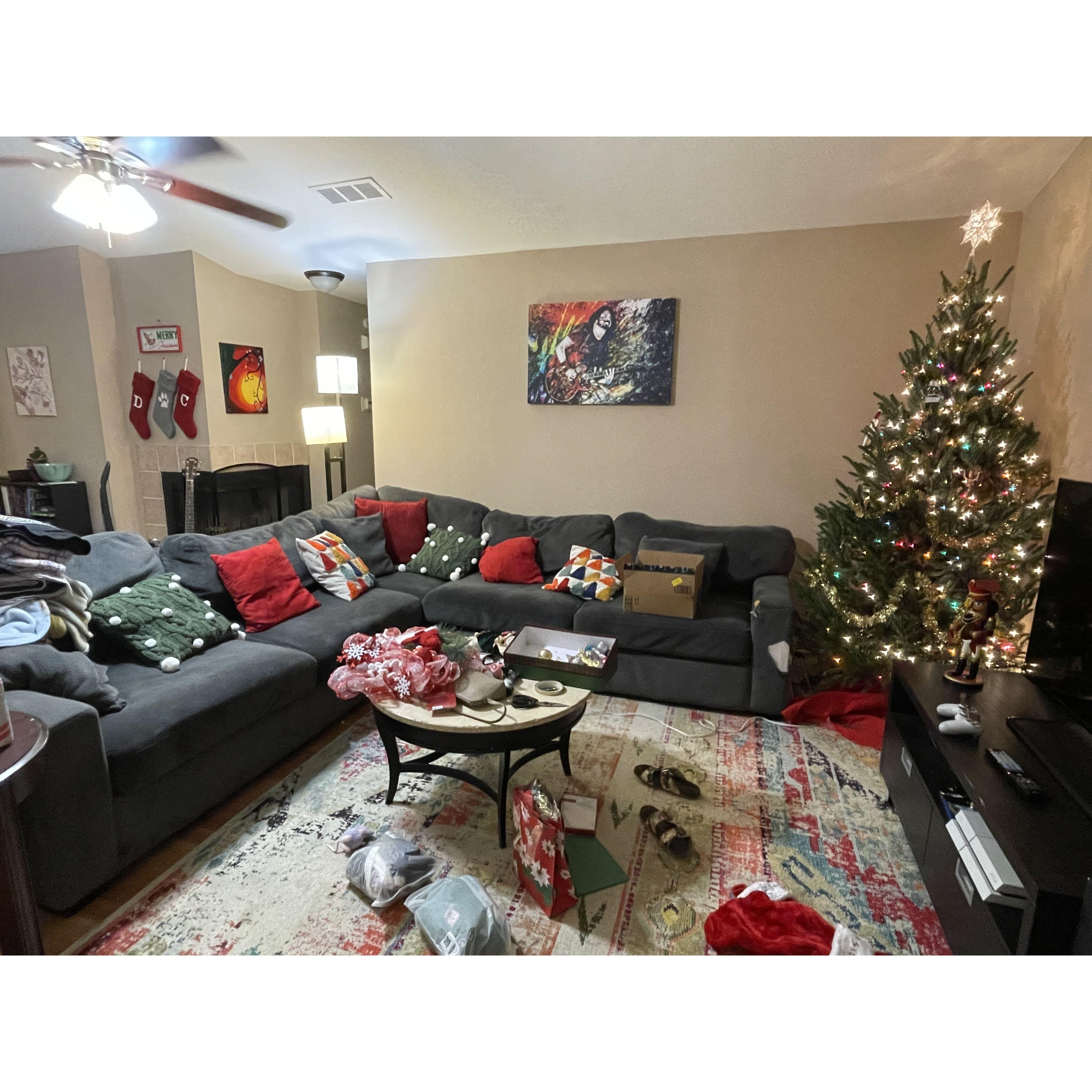 December 2021 - Our first time decorating for Christmas together! Complete with stockings for each of us (and of course one for the cats!)