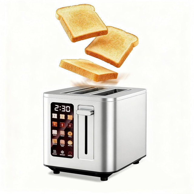 TAZTIR Touch Screen Toaster 2 Slice, Stainless Steel Toasters Digital Timer 2 Slot Toasters, 6 Shade Settings 6 Bread Types for Bagel,Defrost（304 Stainless Steel）