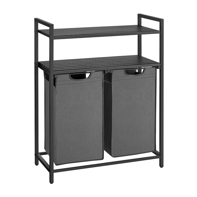 VASAGLE Laundry Hamper, Laundry Basket, Laundry Sorter with 2 Pull-Out and Removable Bags, 2 Shelves, 12.1 Gal (46L) Capacity per Bag, for Laundry Room, Black and Gray UBLH211G01