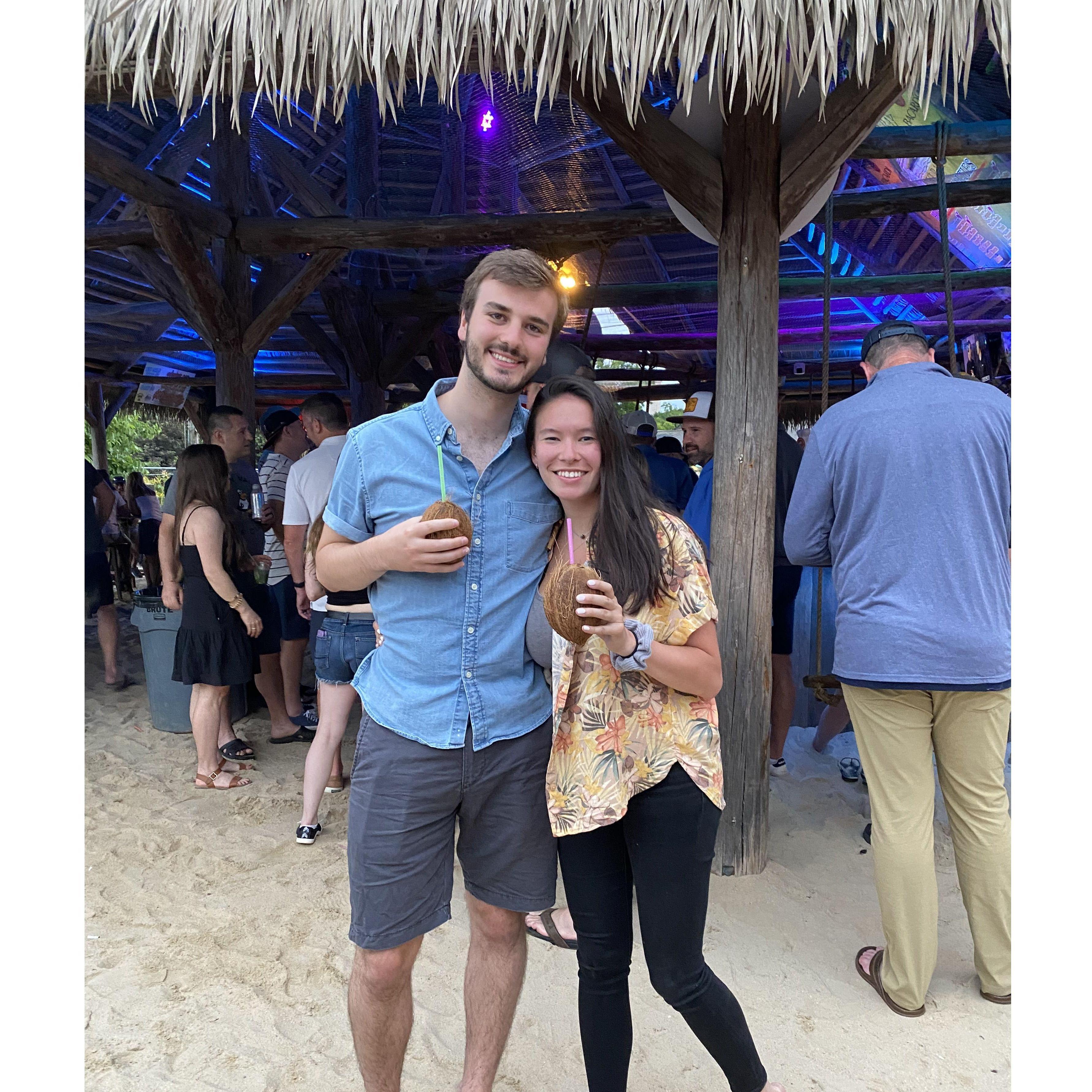This was taken at a tiki bar on Put-In Bay in OH! We were on a trip with some college friends, and we found coconut drinks!