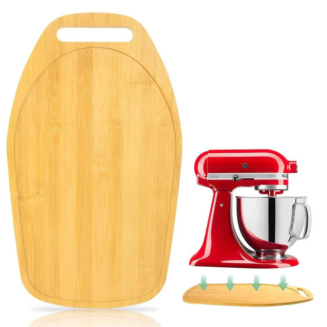 Mixer Slider Compatible with Kitchen aid Bowl Lift 4 .5-5 Qt Stand Mixer Bamboo- Kitchen Countertop Storage Mover Sliding Caddy for Kitchen Aid 4 .5-5 Qt Mixer (4 .5-5 Qt with handle-Natural)