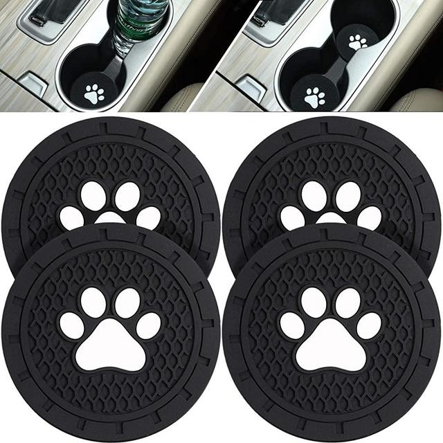 Boao 4 Packs Car Coasters 2.75 Inch Paw Car Cup Holder Silicone Anti Slip Dog Paw Coaster Mat Accessories for Most Cars, Trucks, RVs and More (Black)