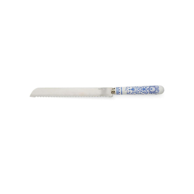 Spode Judaica Challah Knife | 10 Inch Serrated Bread Knife for Shabbat and Jewish Holidays | Made from Stainless Steel with Porcelain Handle | Handwash Only