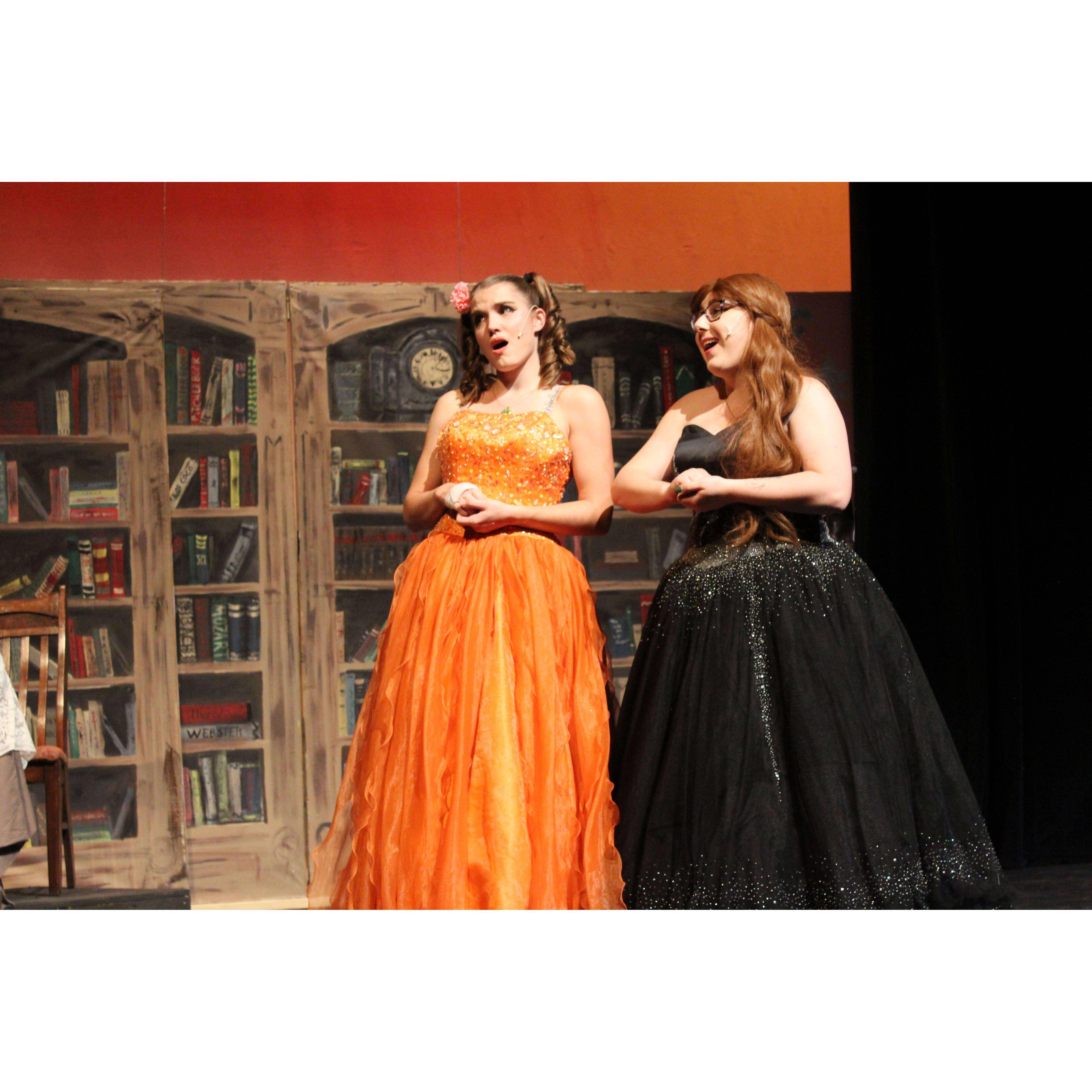 Mattie (in a wig) singing as a duo with the other stepsister. It was such a blast!