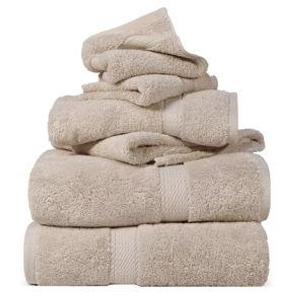 Egyptian Cotton Heavyweight Quick Dry Towel and Washcloth Set, Stone - Blue Nile Mills
