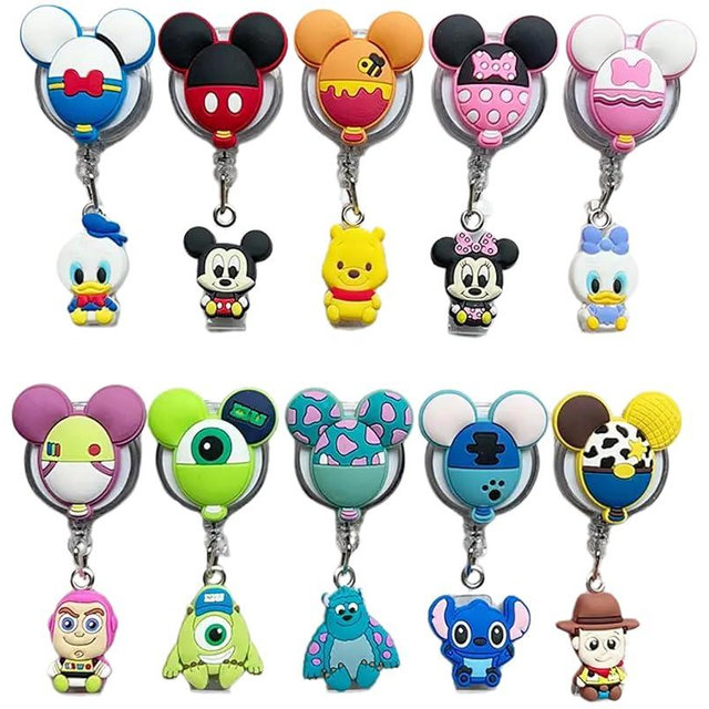 ‏10 Pcs Cute Cartoon Retractable Badge Reel Holders – Kawaii Clip-On ID Badge Holders with Keyring & 24” Cord Extension – Fun Animal Nurse & Office Badge Reels for Teachers, Students