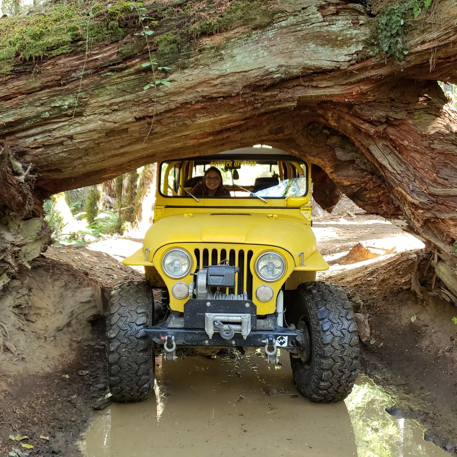 Out rock crawling with Scott at Browns Camp (Oregon) in one of Scott's Jeeps.  We almost made it under that old tree!  This is one of Scott's favorite hobbies, 4-wheeling & rock crawling. 
 (Oct 2018)