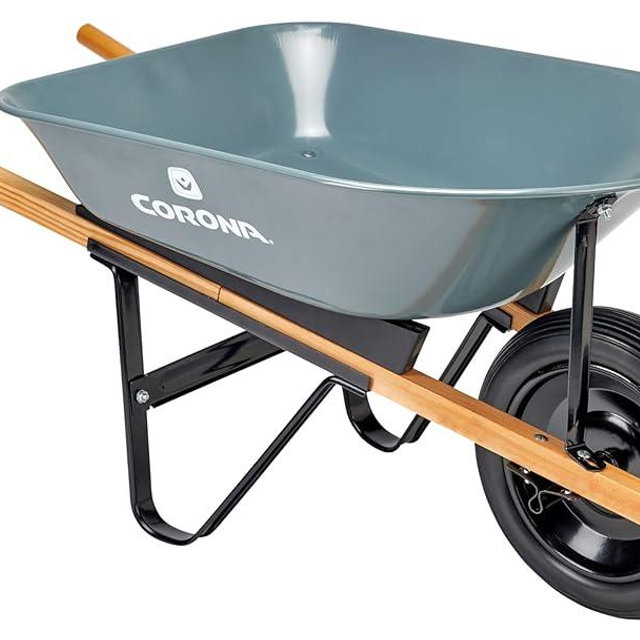 Corona 5 Cubic Foot Wheelbarrow in A Box Heavy Duty Garden Cart with 15 Inch Flat Free Tire for Outdoor Gardening, Yards, Planting