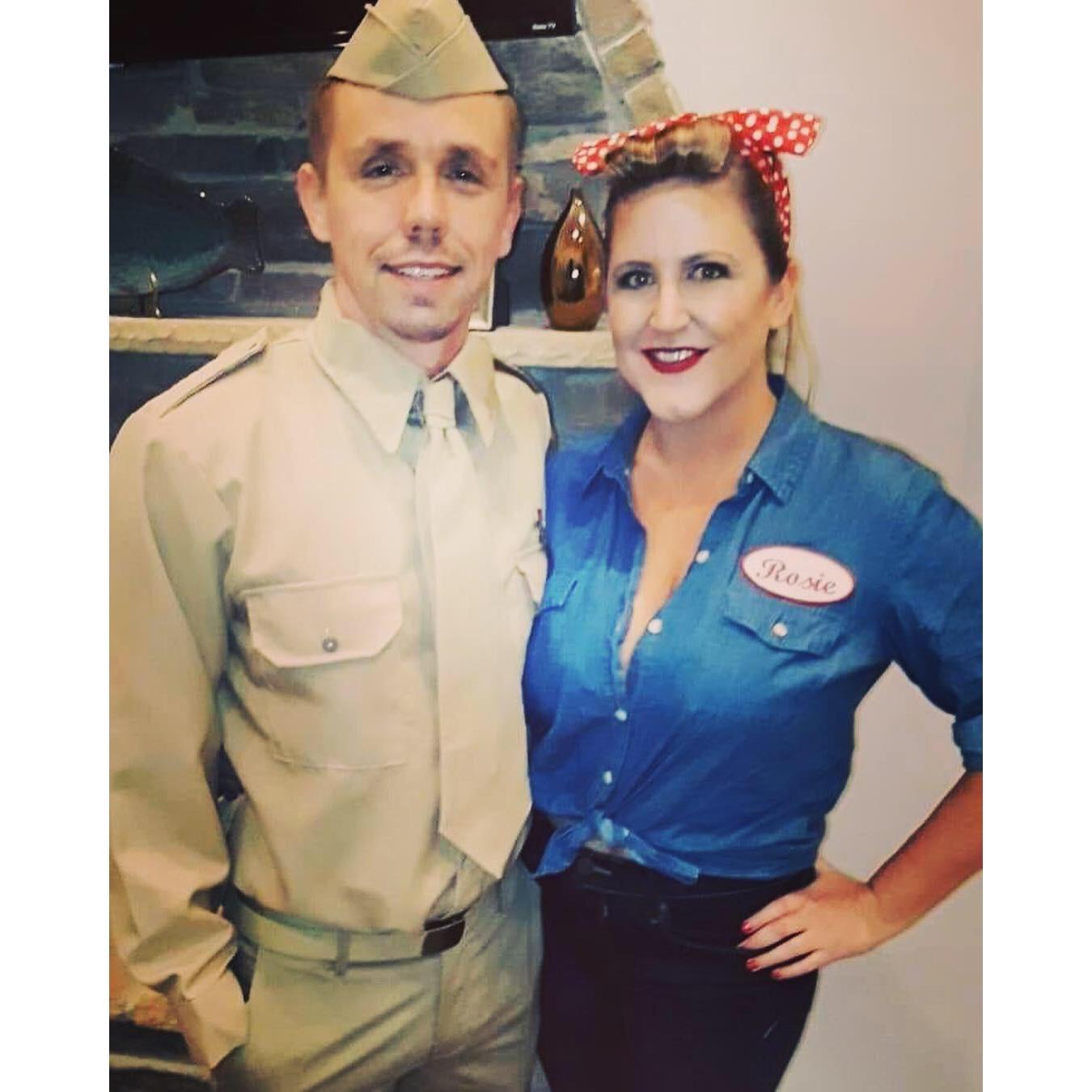 Our first Halloween, Rosie the Riveter and her soldier