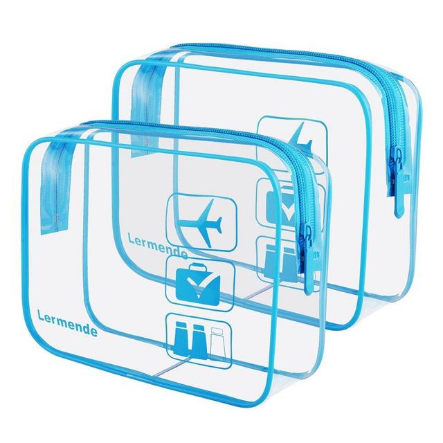 2pcs/pack Lermende Clear Toiletry Bag, Clear Makeup Bag for Women & TSA Approved Toiletry Bag Travel Carry On Airport Airline Quart Sized Clear Cosmetic Bag - Blue