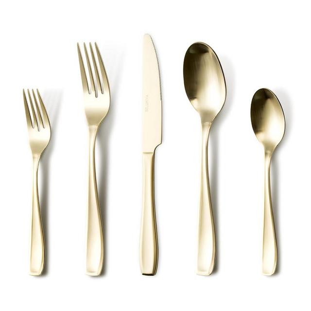 SELUKIYA Silverware Set for 4, 20 Piece Stainless Steel Flatware Set, Satin Finish Cutlery Utensil Set, Dinner Fork Knife Spoon Tableware Set for Home Kitchen, Dishwasher Safe, Matte Champagne Gold