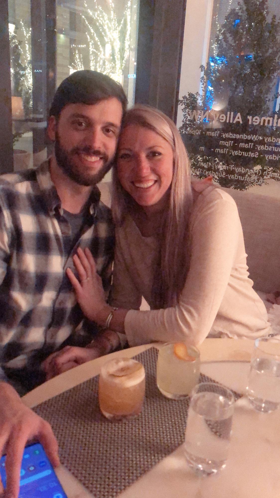 First place we found to sit down after he proposed - they congratulated us with two glasses of bubbly!