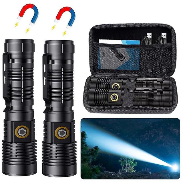 Small Tactical Flashlights 20000 High Lumens - 1500 Meters Long Beam Super Bright LED Magnetic Flashlight USB Rechargeable Zoomable 5Modes Long Beam Spotlight Flashlight for Hiking, Camping