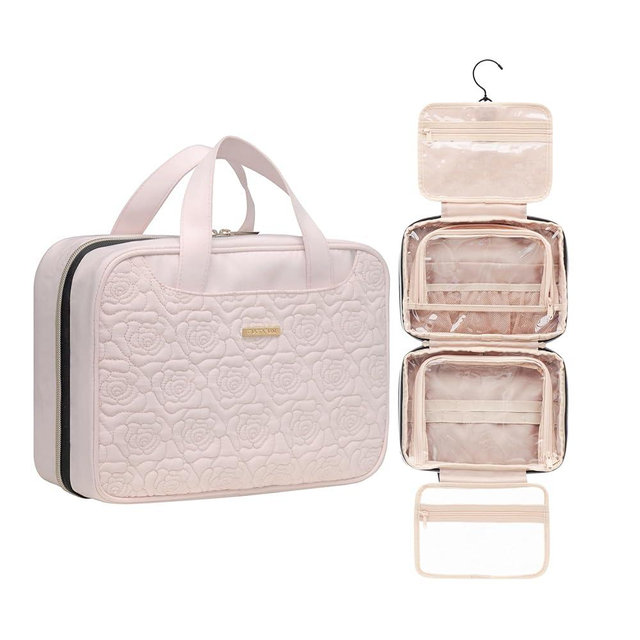 Everfun Hanging Travel Toiletry Bag Valentine's Day for Women Traveling With Leakproof Compartment Makeup Cosmetic Organizer Dopp Kit Travel Accessories Essentials Must Have