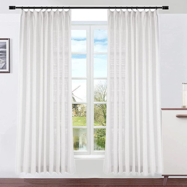 DotheDrape Pinch Pleat Curtain, 50 W x 90 L inch Light Filtering Linen Curtain Drape Panel for Living Room and Silding Door (1 Panel, Beige White)